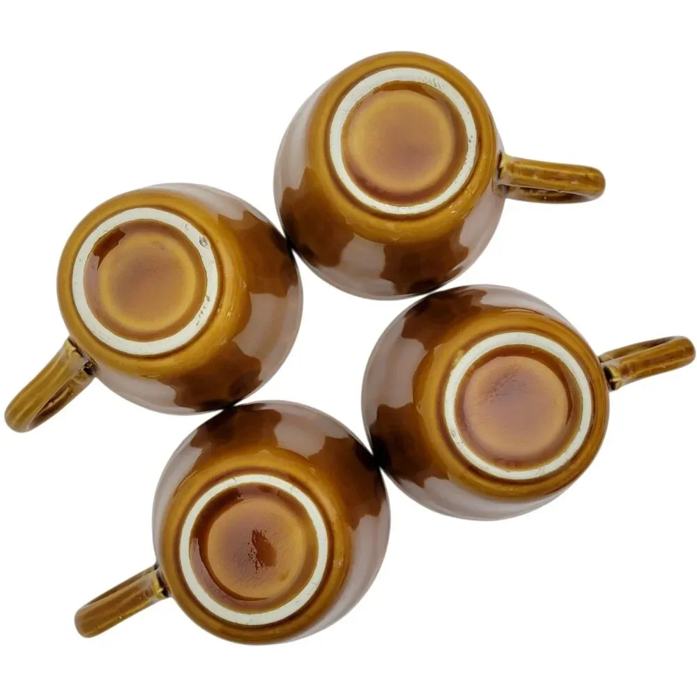 Amber Brown Ceramic Teacup and Saucer Set - 4-Piece